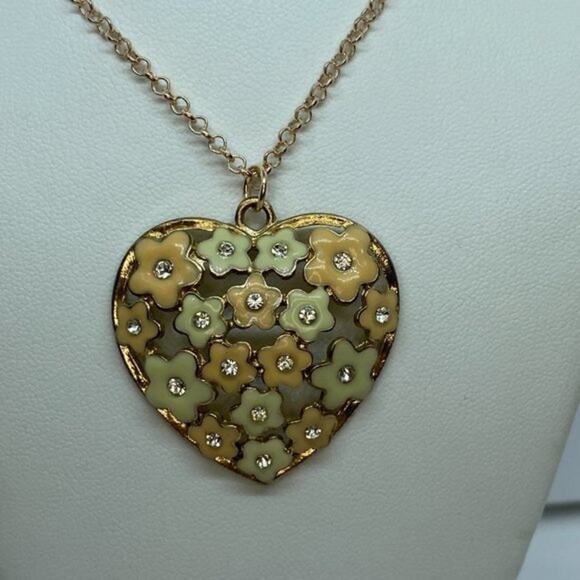 Rose-Gold Peach & Ivory Flower Rhinestone Pendant - Picture 2 of 8